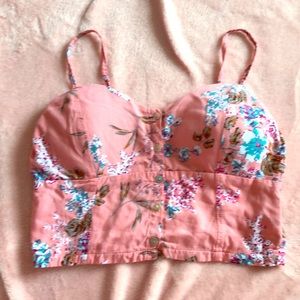 Pink Floral Padded Crop Top 🌸
